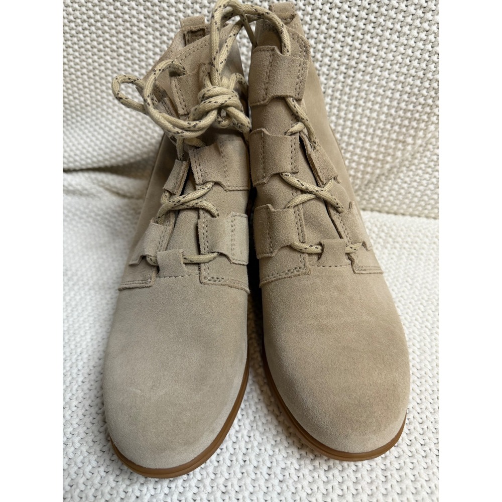 Sorel Lexie Wedge Suede Ankle Boots Tan Lace Up Side Zip NL3322-271 Womens 8.5